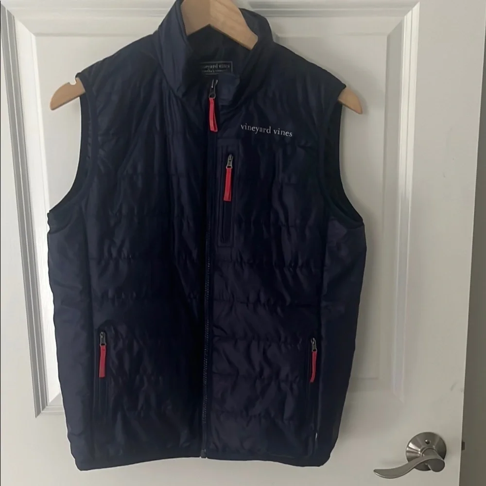 Vineyard Vines Navy Sz 16 Youth quilted puffer vest Blue & pink